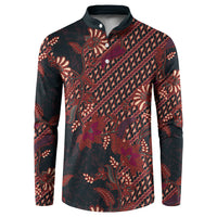 Indonesian Parang Batik Button Sweatshirt Red Floral Pattern