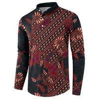 Indonesian Parang Batik Button Sweatshirt Red Floral Pattern