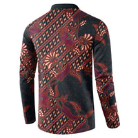Indonesian Parang Batik Button Sweatshirt Red Floral Pattern