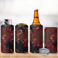 Indonesian Parang Batik 4 in 1 Can Cooler Tumbler Red Floral Pattern