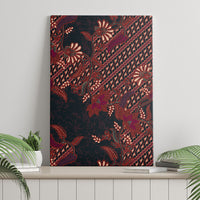 Indonesian Parang Batik Canvas Wall Art Red Floral Pattern
