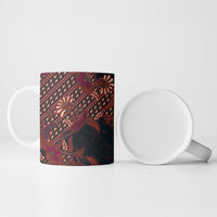 Indonesian Parang Batik Ceramic Mug Red Floral Pattern