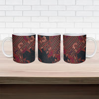 Indonesian Parang Batik Ceramic Mug Red Floral Pattern
