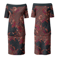 Indonesian Parang Batik Couples Matching Puletasi and Long Sleeve Button Shirt Red Floral Pattern