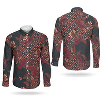 Indonesian Parang Batik Couples Matching Summer Maxi Dress and Long Sleeve Button Shirt Red Floral Pattern