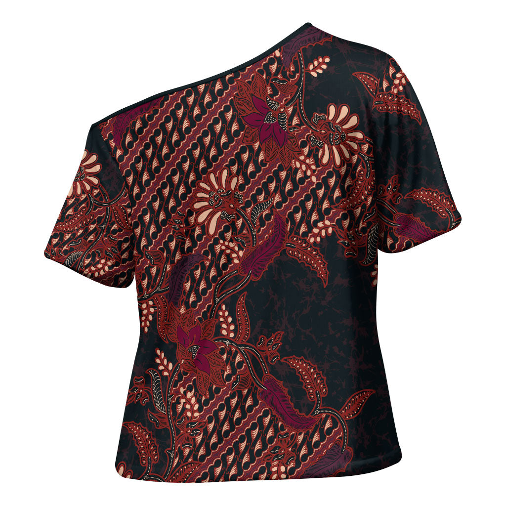 Indonesian Parang Batik Cross Shoulder Shirt Red Floral Pattern