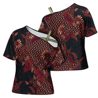 Indonesian Parang Batik Cross Shoulder Shirt Red Floral Pattern