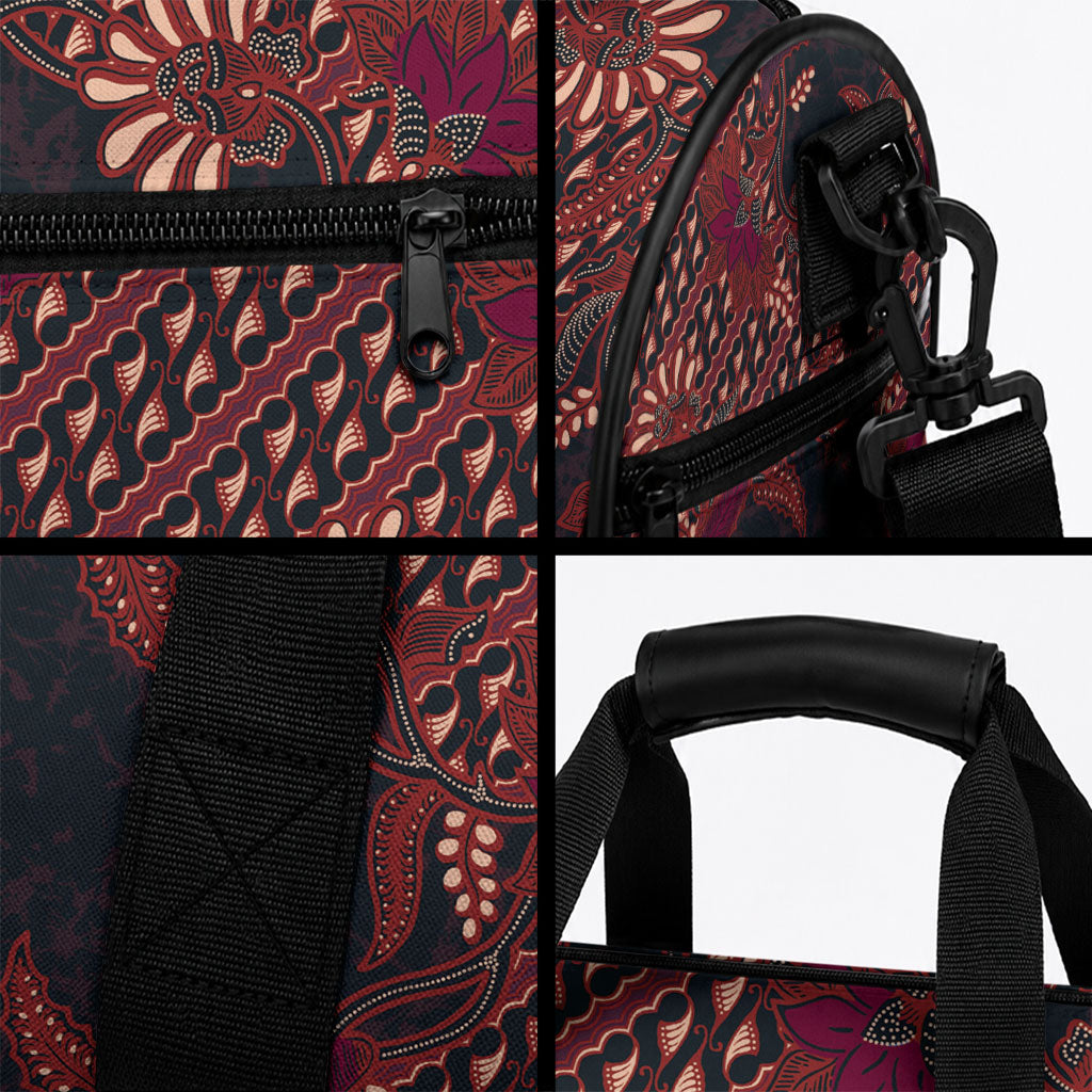 Indonesian Parang Batik Duffle Bag Red Floral Pattern