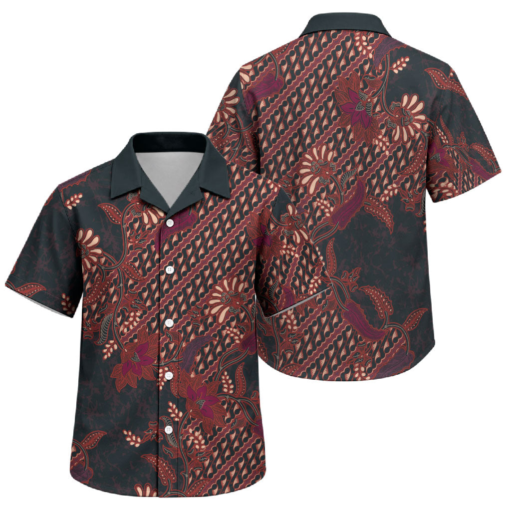 Indonesian Parang Batik Family Matching Tank Maxi Dress and Hawaiian Shirt Red Floral Pattern