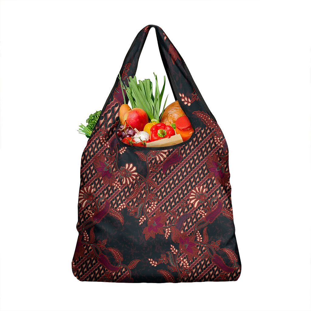 Indonesian Parang Batik Grocery Bag Red Floral Pattern