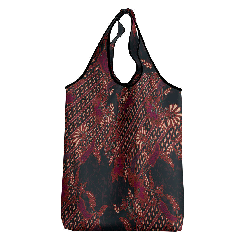 Indonesian Parang Batik Grocery Bag Red Floral Pattern