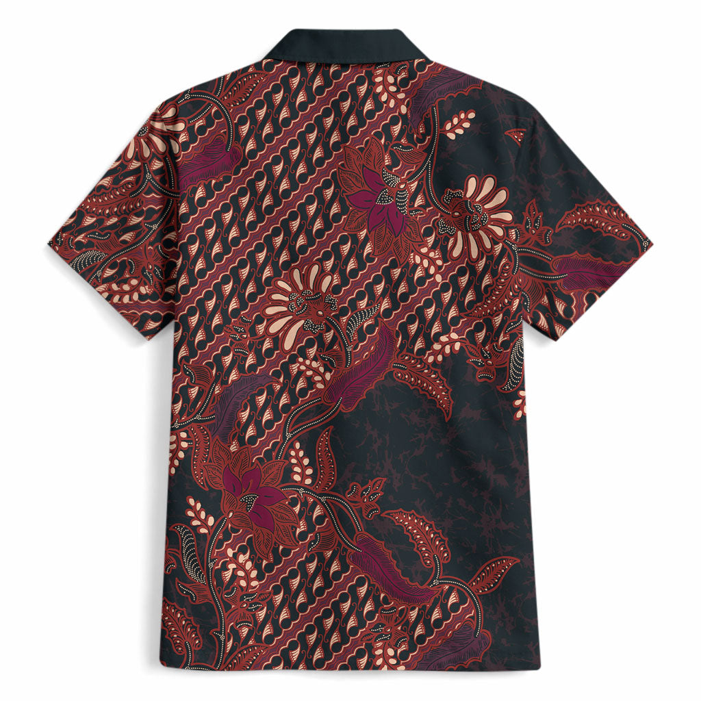 Indonesian Parang Batik Hawaiian Shirt Red Floral Pattern