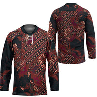 Indonesian Parang Batik Hockey Jersey Red Floral Pattern