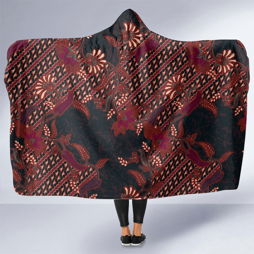 Indonesian Parang Batik Hooded Blanket Red Floral Pattern