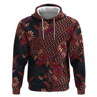 Indonesian Parang Batik Hoodie Red Floral Pattern