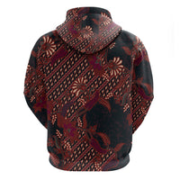 Indonesian Parang Batik Hoodie Red Floral Pattern