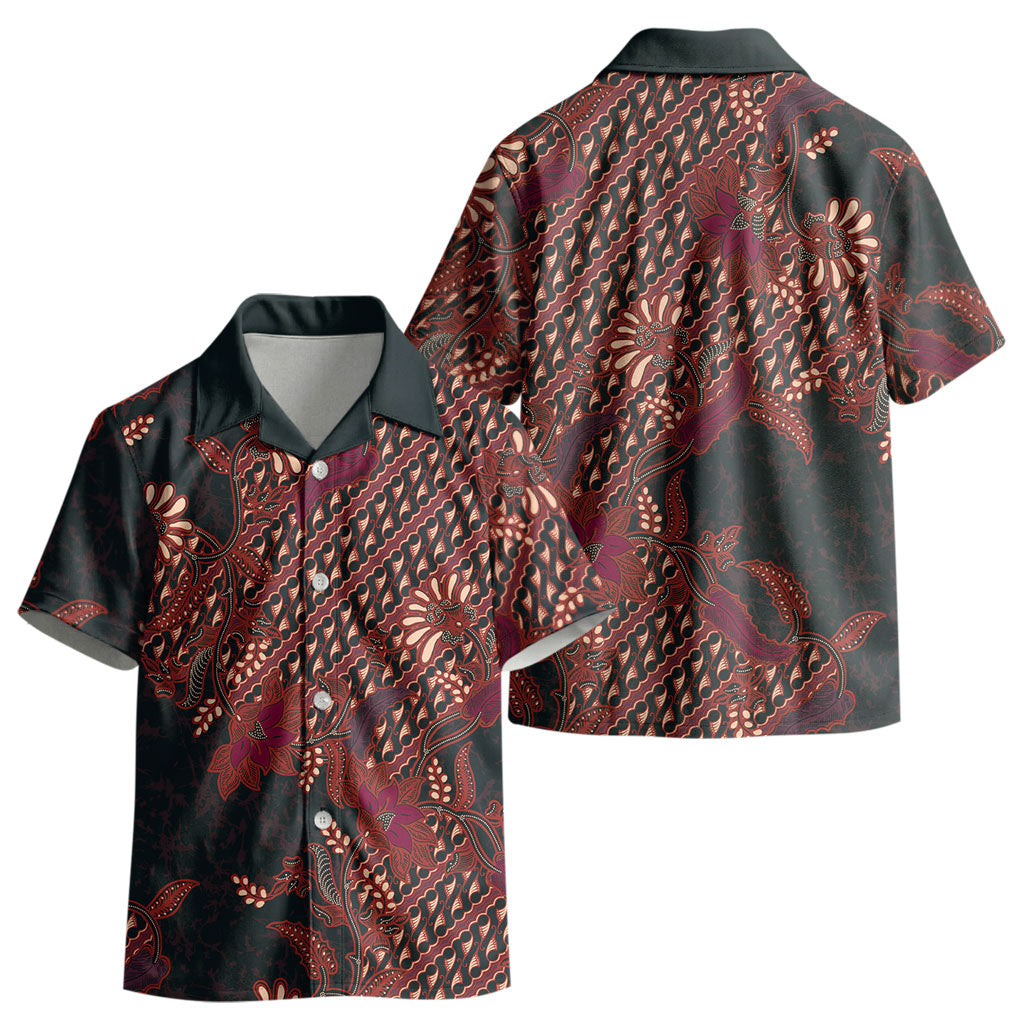 Indonesian Parang Batik Kid Hawaiian Shirt Red Floral Pattern