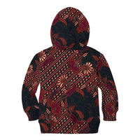 Indonesian Parang Batik Kid Hoodie Red Floral Pattern