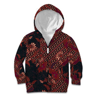 Indonesian Parang Batik Kid Hoodie Red Floral Pattern