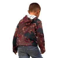 Indonesian Parang Batik Kid Hoodie Red Floral Pattern