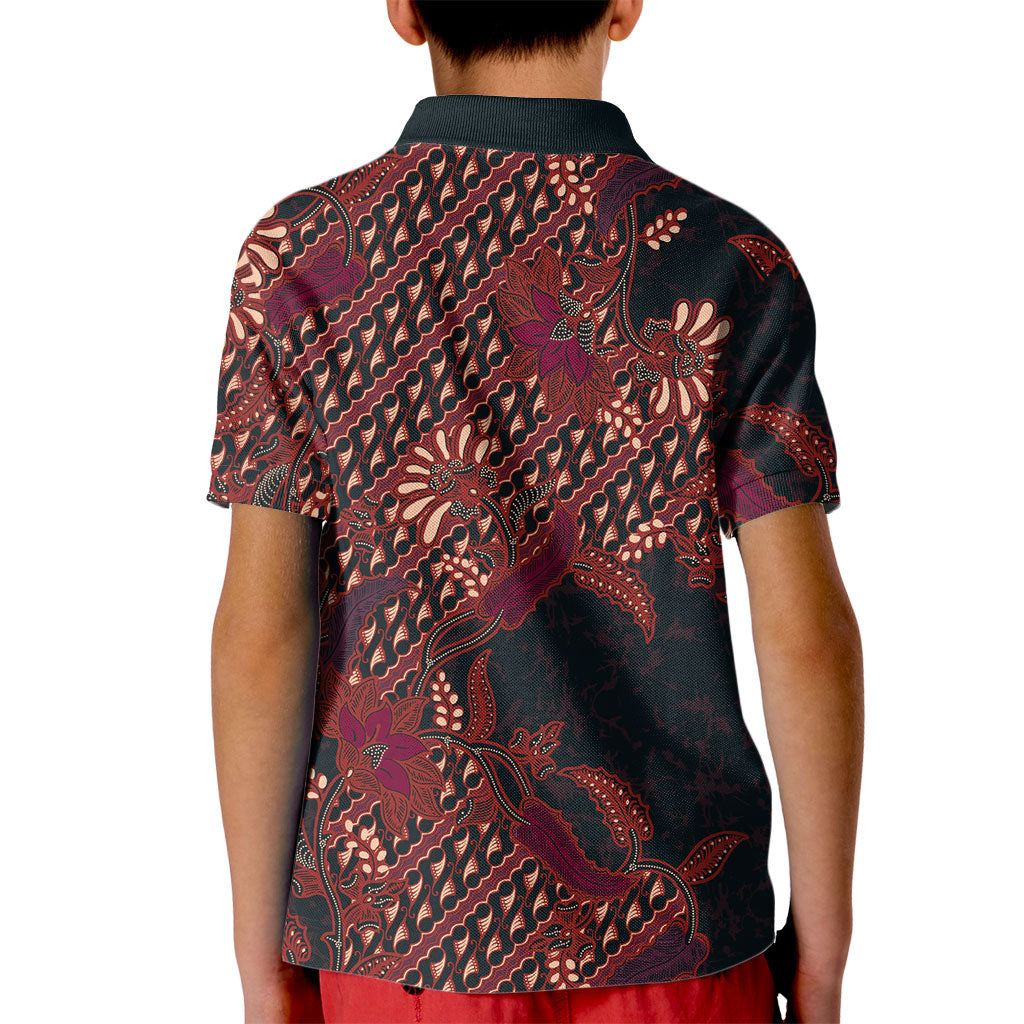 Indonesian Parang Batik Kid Polo Shirt Red Floral Pattern