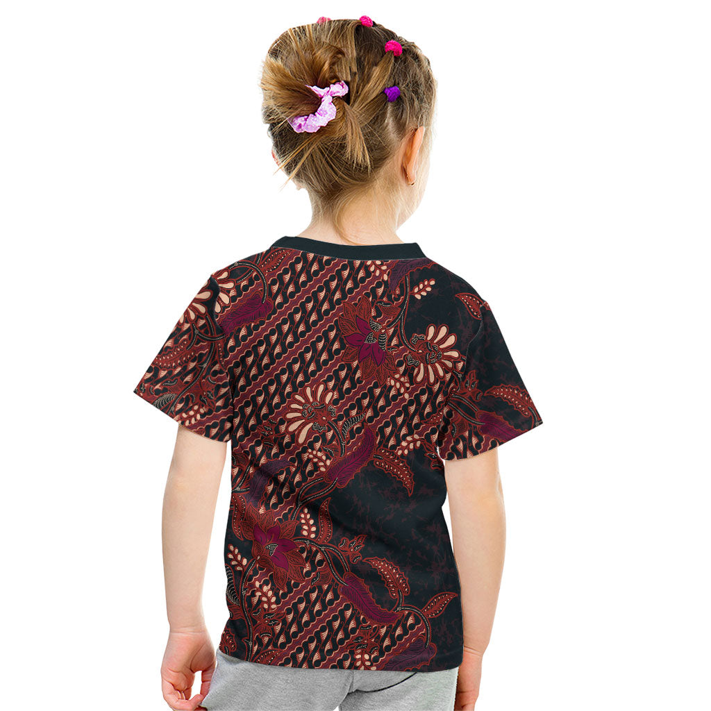 Indonesian Parang Batik Kid T Shirt Red Floral Pattern