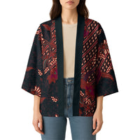 Indonesian Parang Batik Kimono Red Floral Pattern