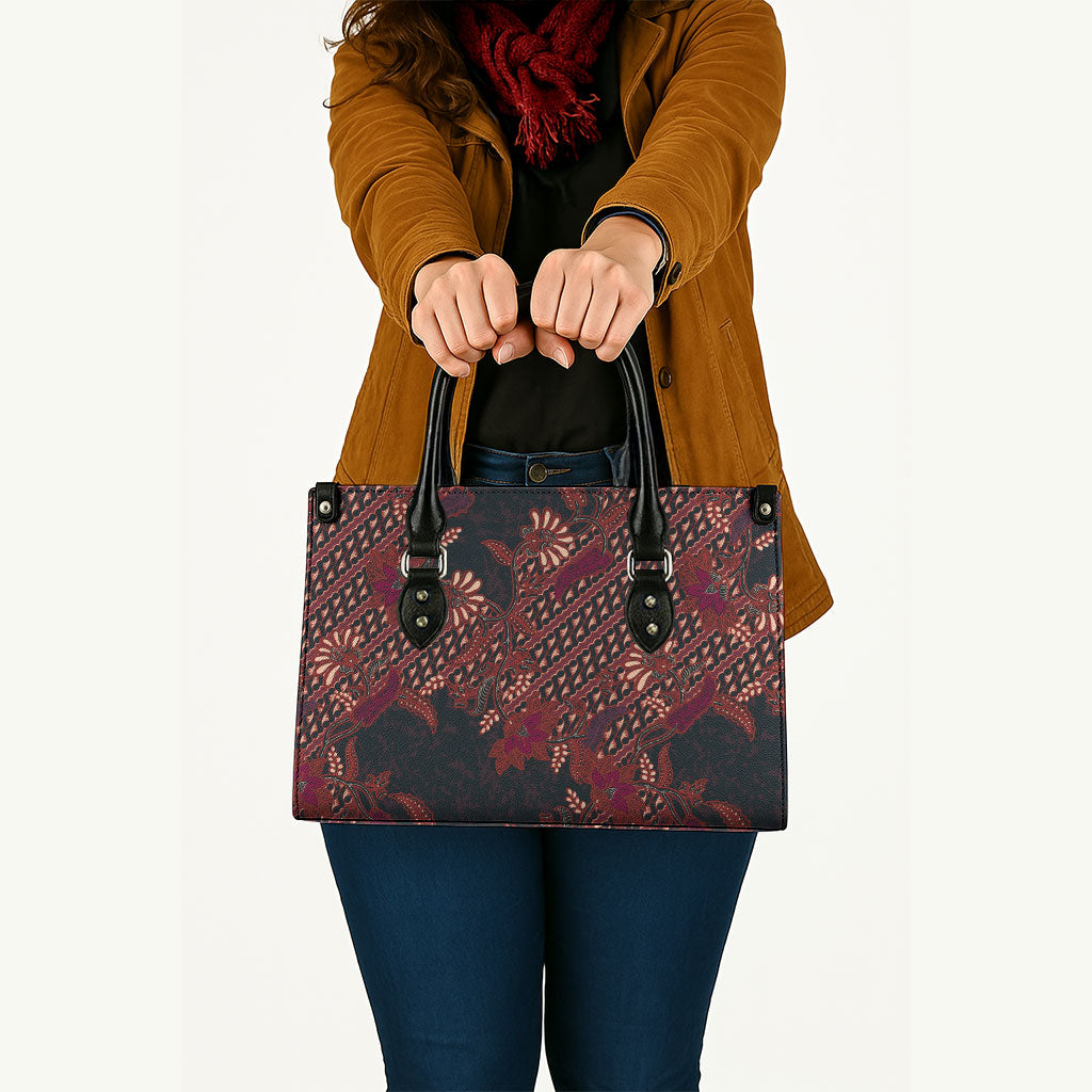 Indonesian Parang Batik Leather Bag Red Floral Pattern