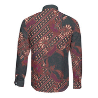 Indonesian Parang Batik Long Sleeve Button Shirt Red Floral Pattern