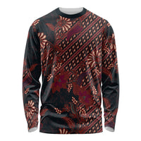 Indonesian Parang Batik Long Sleeve Shirt Red Floral Pattern