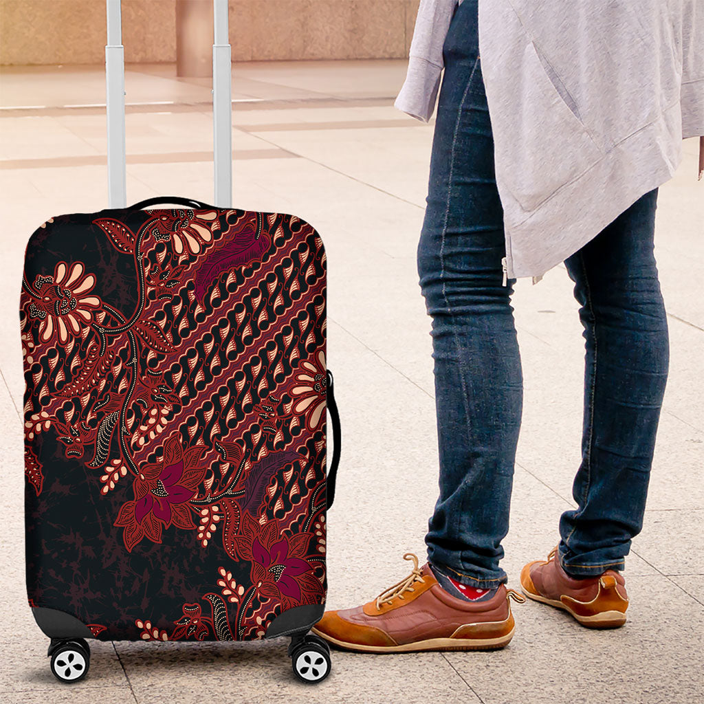 Indonesian Parang Batik Luggage Cover Red Floral Pattern