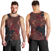 Indonesian Parang Batik Men Tank Top Red Floral Pattern