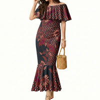 Indonesian Parang Batik Mermaid Dress Red Floral Pattern