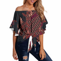 Indonesian Parang Batik Off Shoulder Wrap Waist Top Red Floral Pattern