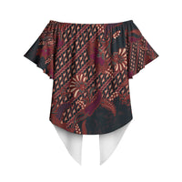 Indonesian Parang Batik Off Shoulder Wrap Waist Top Red Floral Pattern