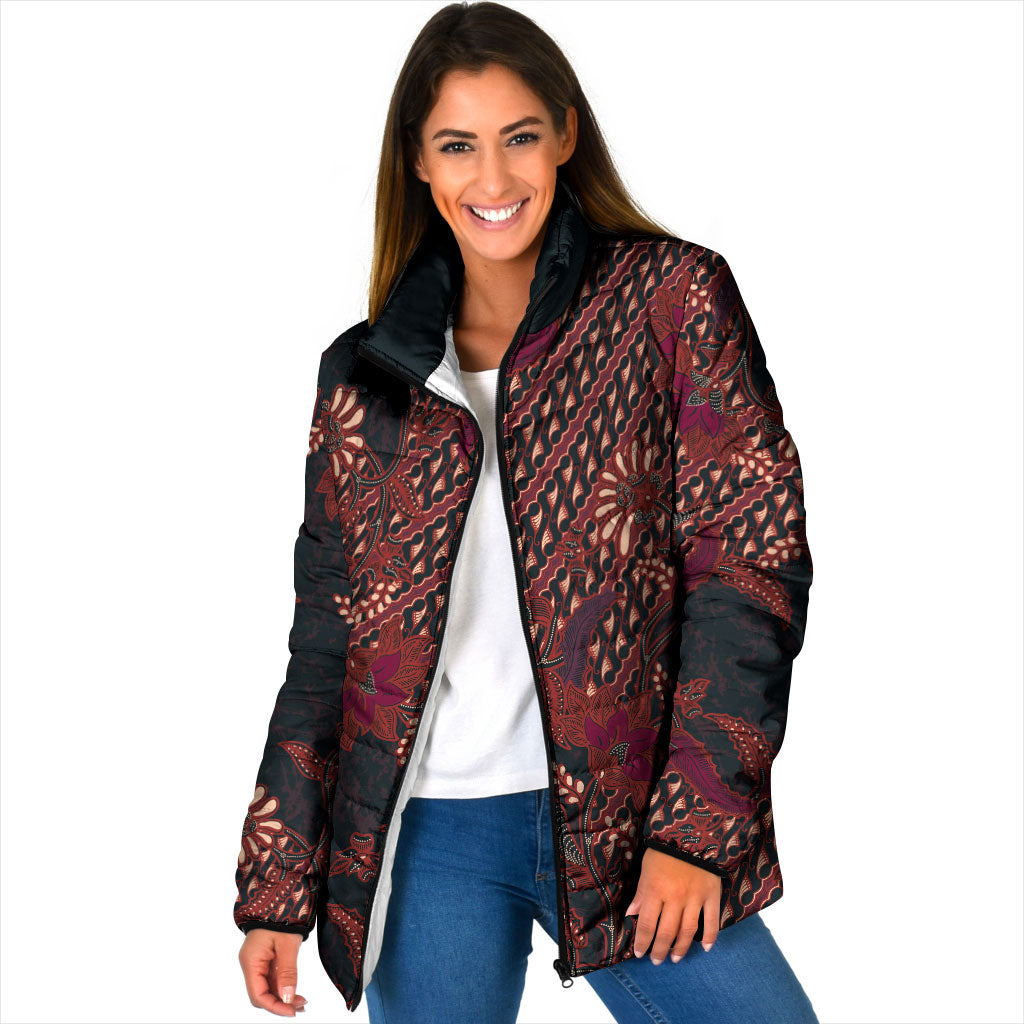 Indonesian Parang Batik Padded Jacket Red Floral Pattern