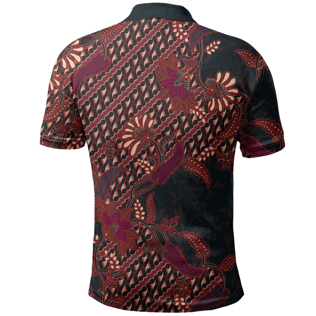 Indonesian Parang Batik Polo Shirt Red Floral Pattern