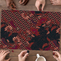Indonesian Parang Batik Puzzle Red Floral Pattern