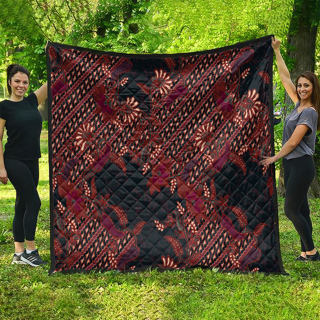 Indonesian Parang Batik Quilt Red Floral Pattern