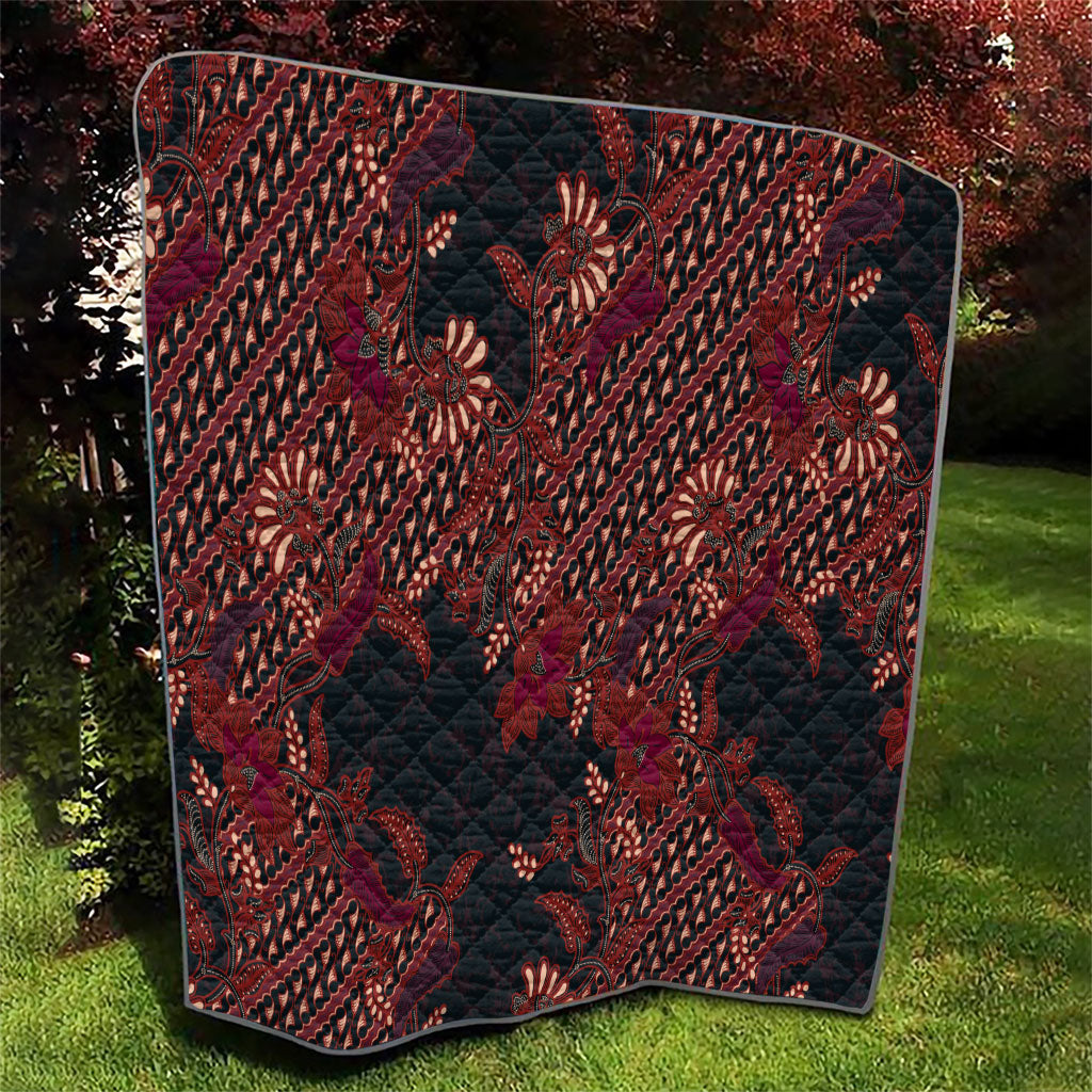 Indonesian Parang Batik Quilt Red Floral Pattern