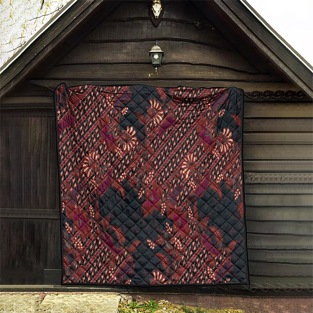 Indonesian Parang Batik Quilt Red Floral Pattern