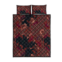Indonesian Parang Batik Quilt Bed Set Red Floral Pattern