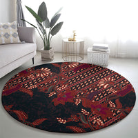 Indonesian Parang Batik Round Carpet Red Floral Pattern