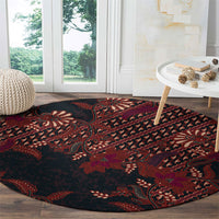 Indonesian Parang Batik Round Carpet Red Floral Pattern