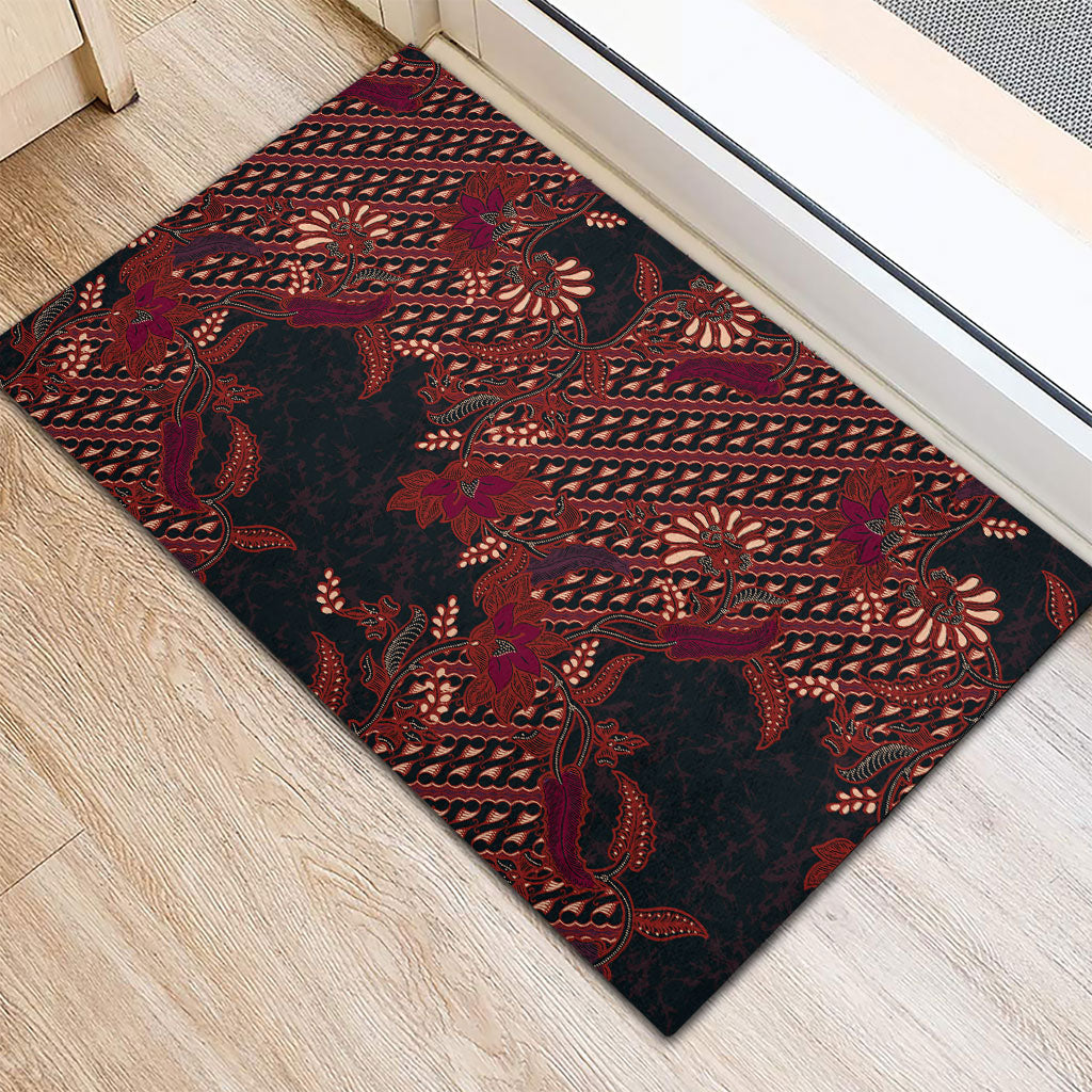 Indonesian Parang Batik Rubber Doormat Red Floral Pattern