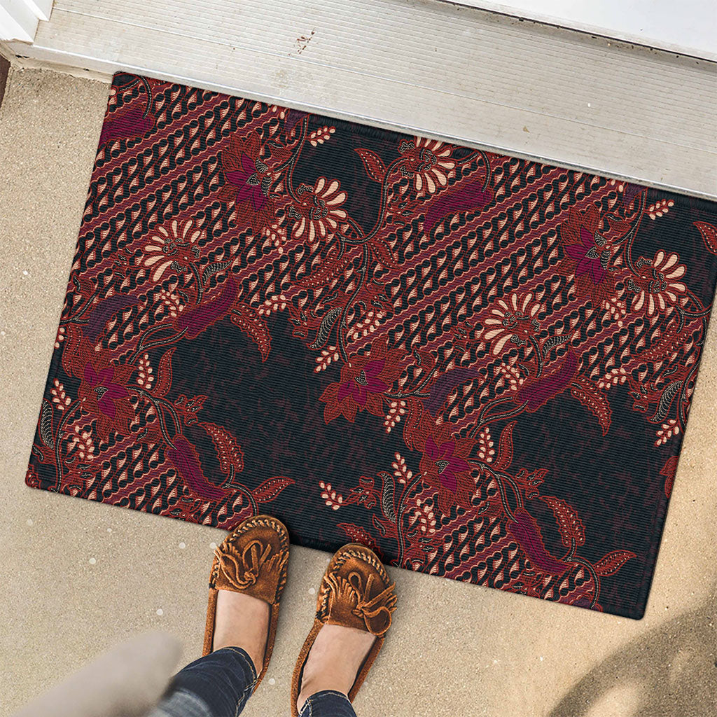 Indonesian Parang Batik Rubber Doormat Red Floral Pattern