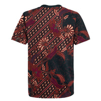 Indonesian Parang Batik Rugby Jersey Red Floral Pattern
