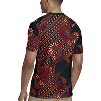 Indonesian Parang Batik Rugby Jersey Red Floral Pattern