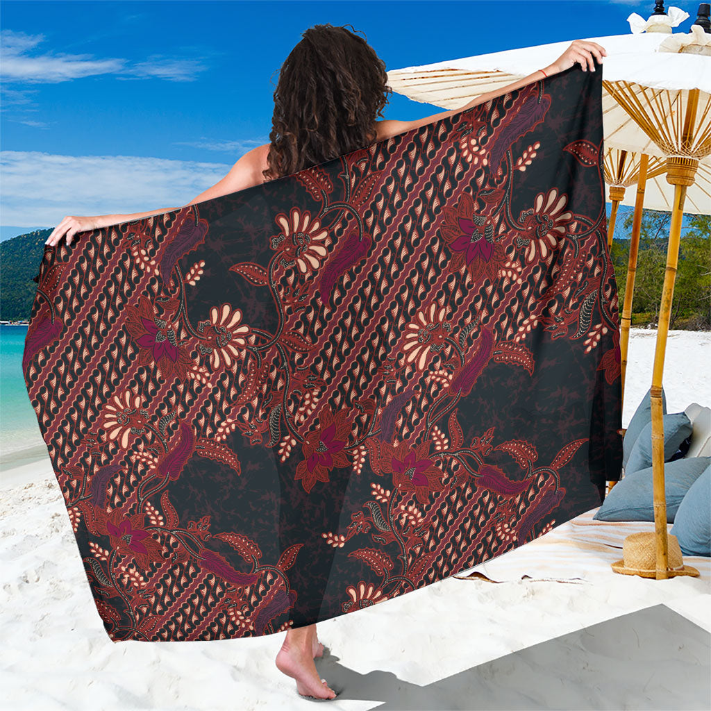 Indonesian Parang Batik Sarong Red Floral Pattern