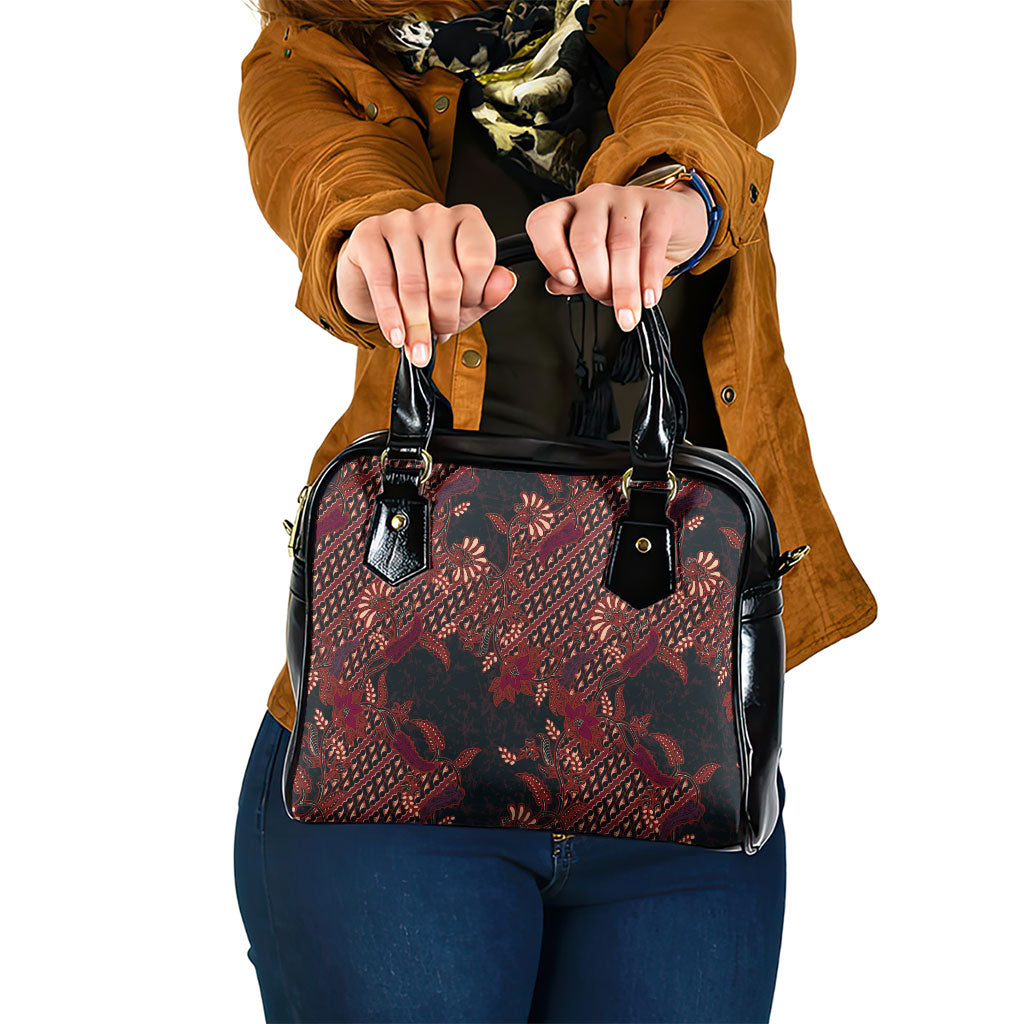 Indonesian Parang Batik Shoulder Handbag Red Floral Pattern